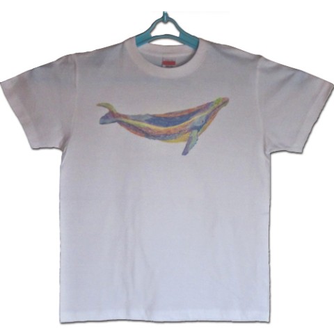 【大松雅士】日本伝統文化代表作家のちぎり絵Tシャツ(くじら/メンズM)【Tadashi Daimatsu】