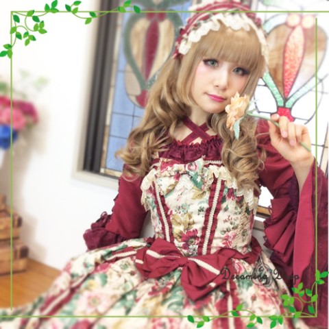 【Dreaming Drop】ルージアシャーリングブラウス(ボルドー)