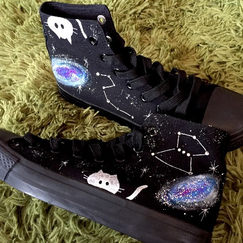 【Seikoyuki】宇宙猫と星座のスワロフスキースニーカー　ハイカット【25.0】【受注生産】