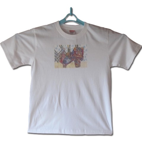 【大松雅士】日本伝統文化代表作家のちぎり絵Tシャツ（神獣シーサーM）【Tadashi Daimatsu】