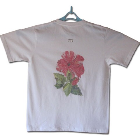 【大松雅士】日本伝統文化代表作家のちぎり絵Tシャツ（花より団子M）/ハイビスカス【Tadashi Daimatsu】