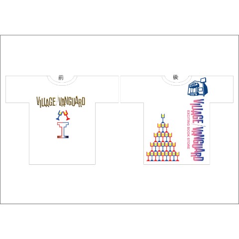 【大松雅士】日本伝統文化代表作家の手がけるイラストヴィレッジヴァンガードロゴTシャツ（シャンパンタワーM）【Tadashi Daimatsu】