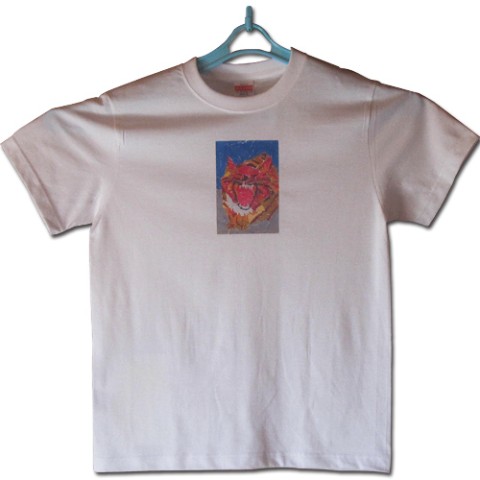 【大松雅士】日本伝統文化代表作家のちぎり絵Tシャツ(吠えるネコと石の上で落ち着くネコ L)【Tadashi Daimatsu】
