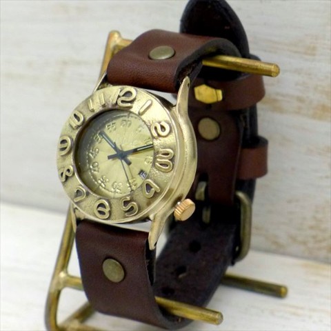 【手作り腕時計】Index1-B-DATE Mens Brass DATE(日付) (64B-DATE)【完全受注生産】