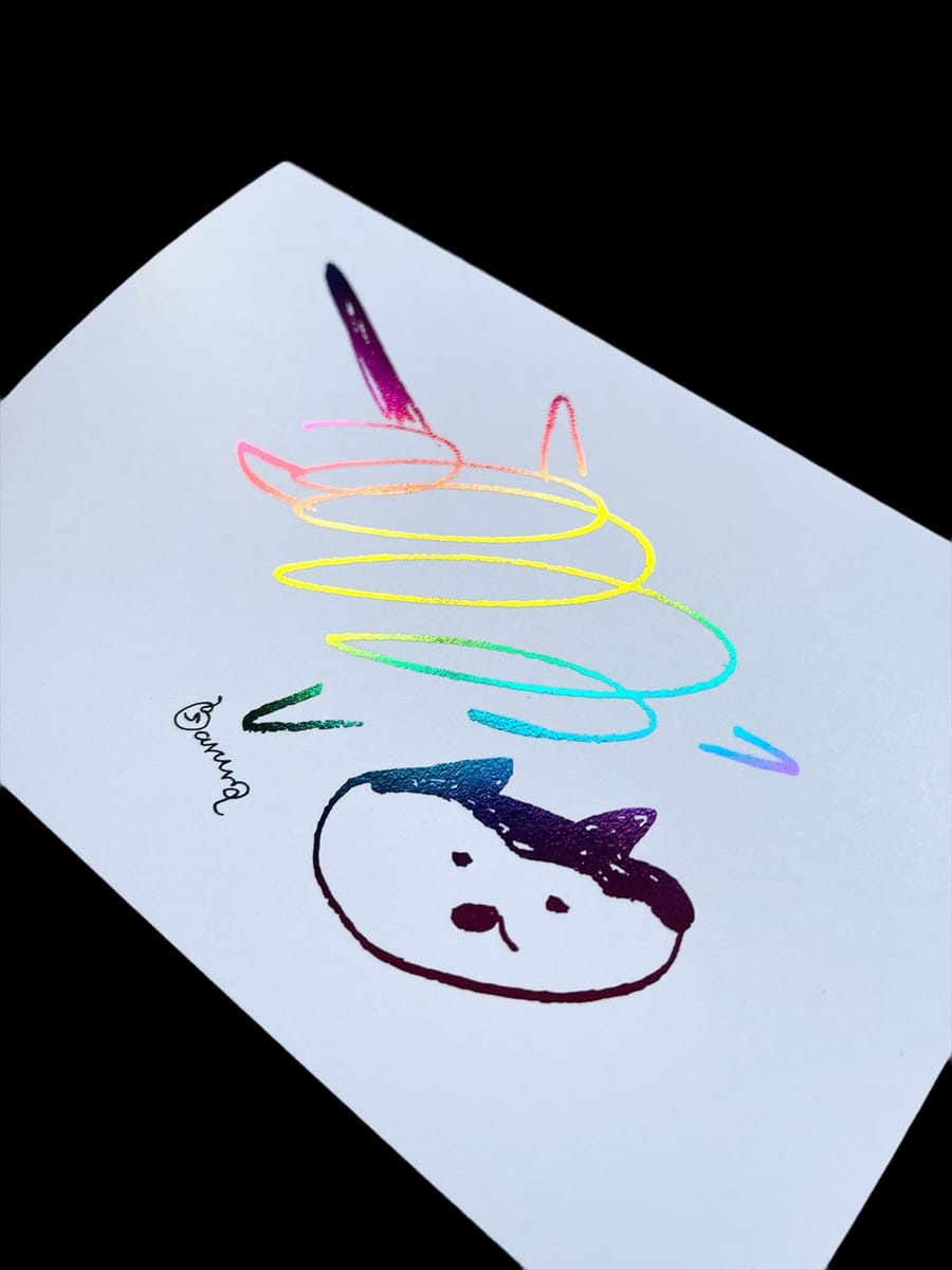 【おかみんぐ】ぐるぐるぷっちゃん箔押しポストカード