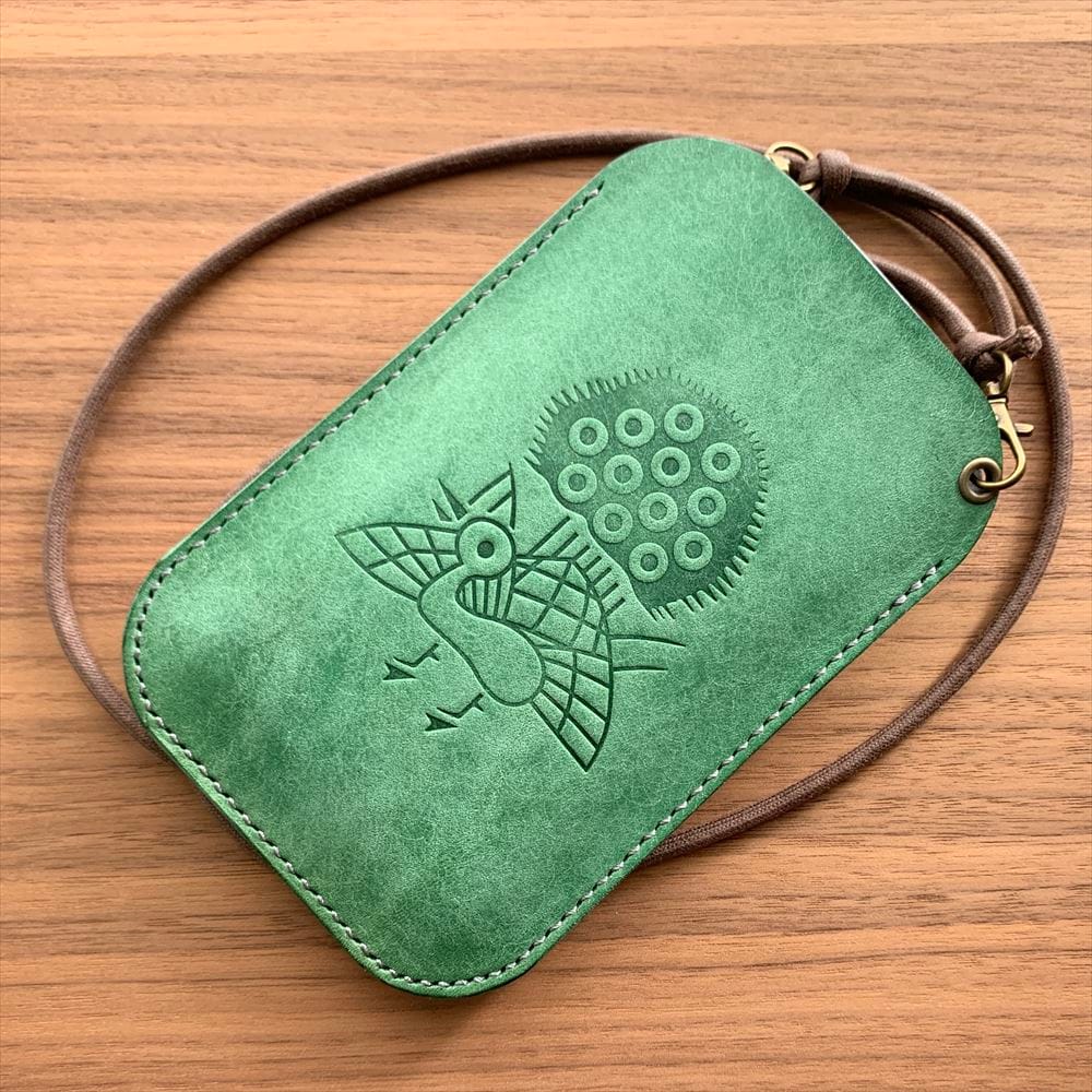 【南阿佐ヶ谷麻雀部】本革製 麻雀ショルダーポーチ（ミント／グレー）
