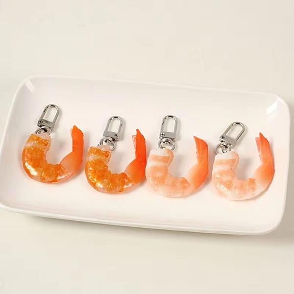 【＃kawaiiiii!】プリプリのむきエビキーリング むきエビキーホルダー （赤い方のむきエビ）