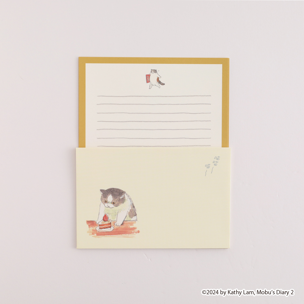 【三毛猫モブは猫缶を稼ぎたい】レターセット(Cake)