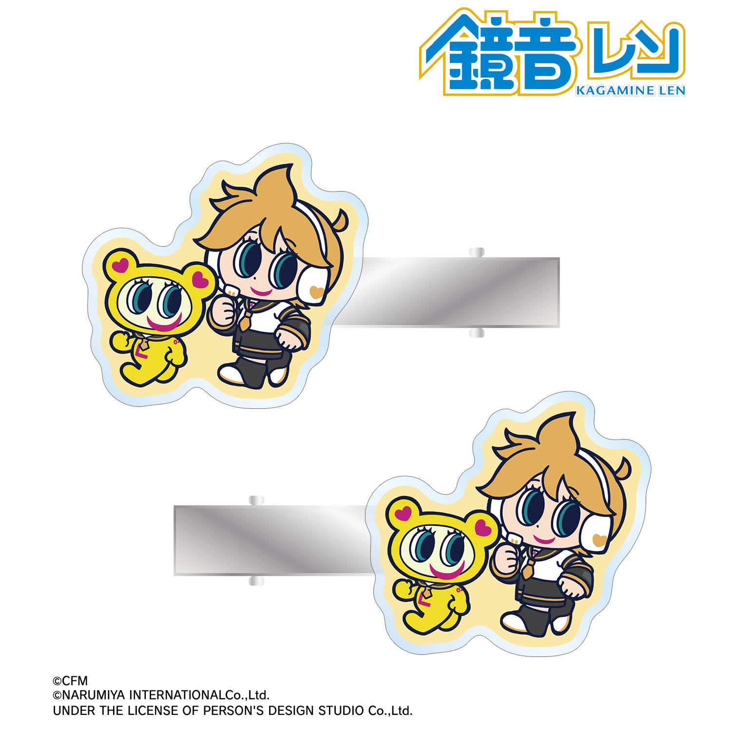 【初音ミク】ANGEL BLUEコラボ 描き起こし 鏡音レン&ナカムラくん アクリルヘアクリップ2個セット