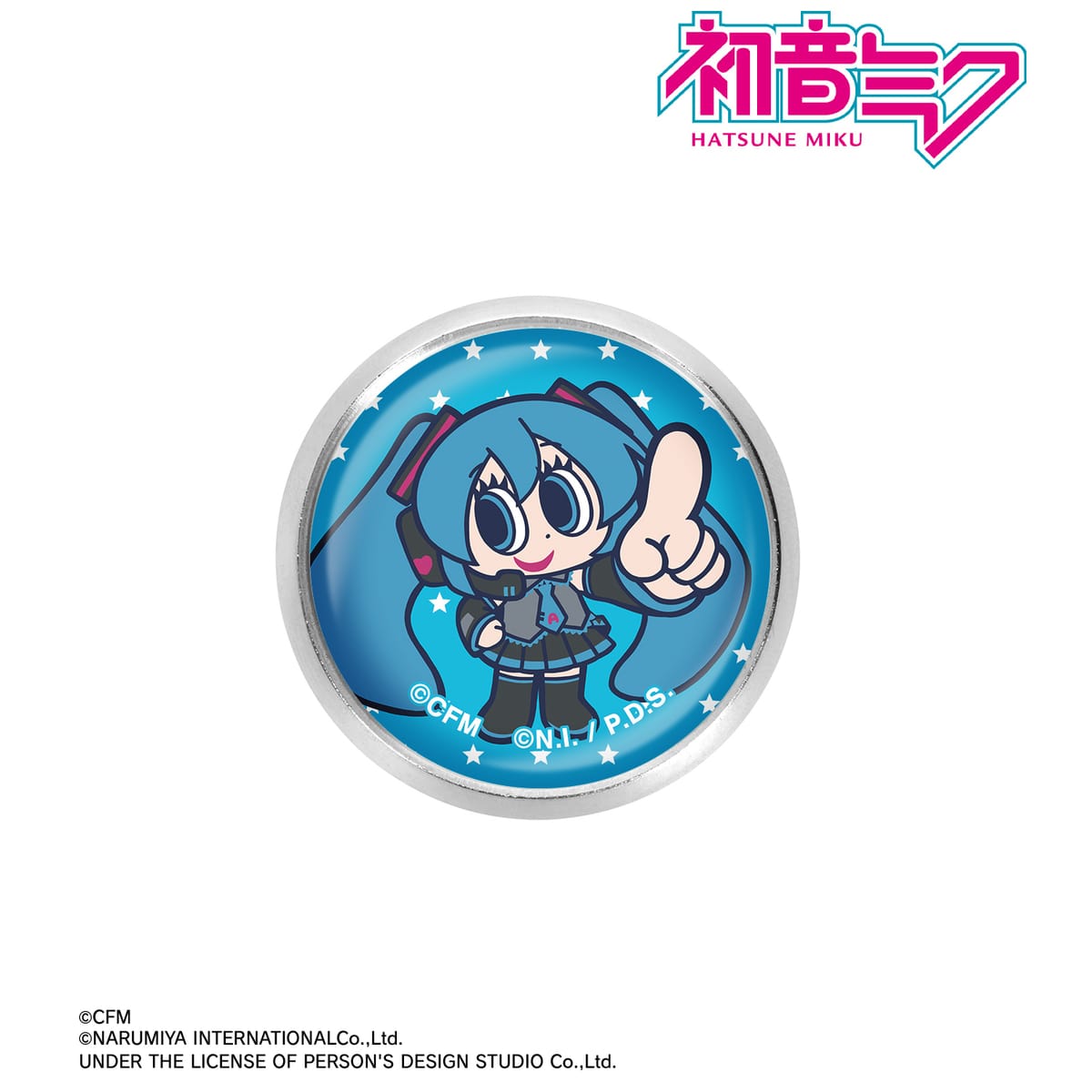 【初音ミク】ANGEL BLUEコラボ 描き起こし 初音ミク ガラスマグネットピンバッジ