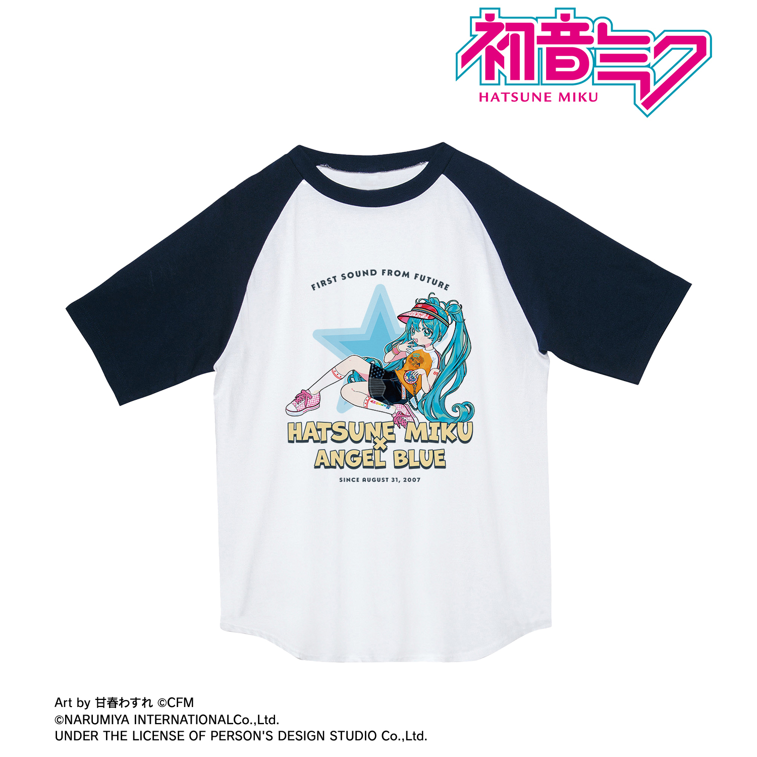 【初音ミク】ANGEL BLUEコラボ 描き下ろし 初音ミク Art by 甘春わすれ ラグランTシャツ ver.Bユニセックス(サイズ/XL)
