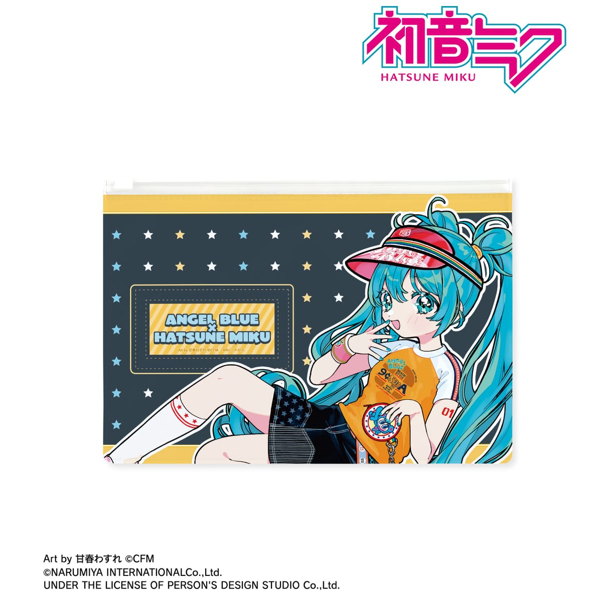 【初音ミク】ANGEL BLUEコラボ 描き下ろし 初音ミク Art by 甘春わすれ ビニールフラットポーチ ver.B