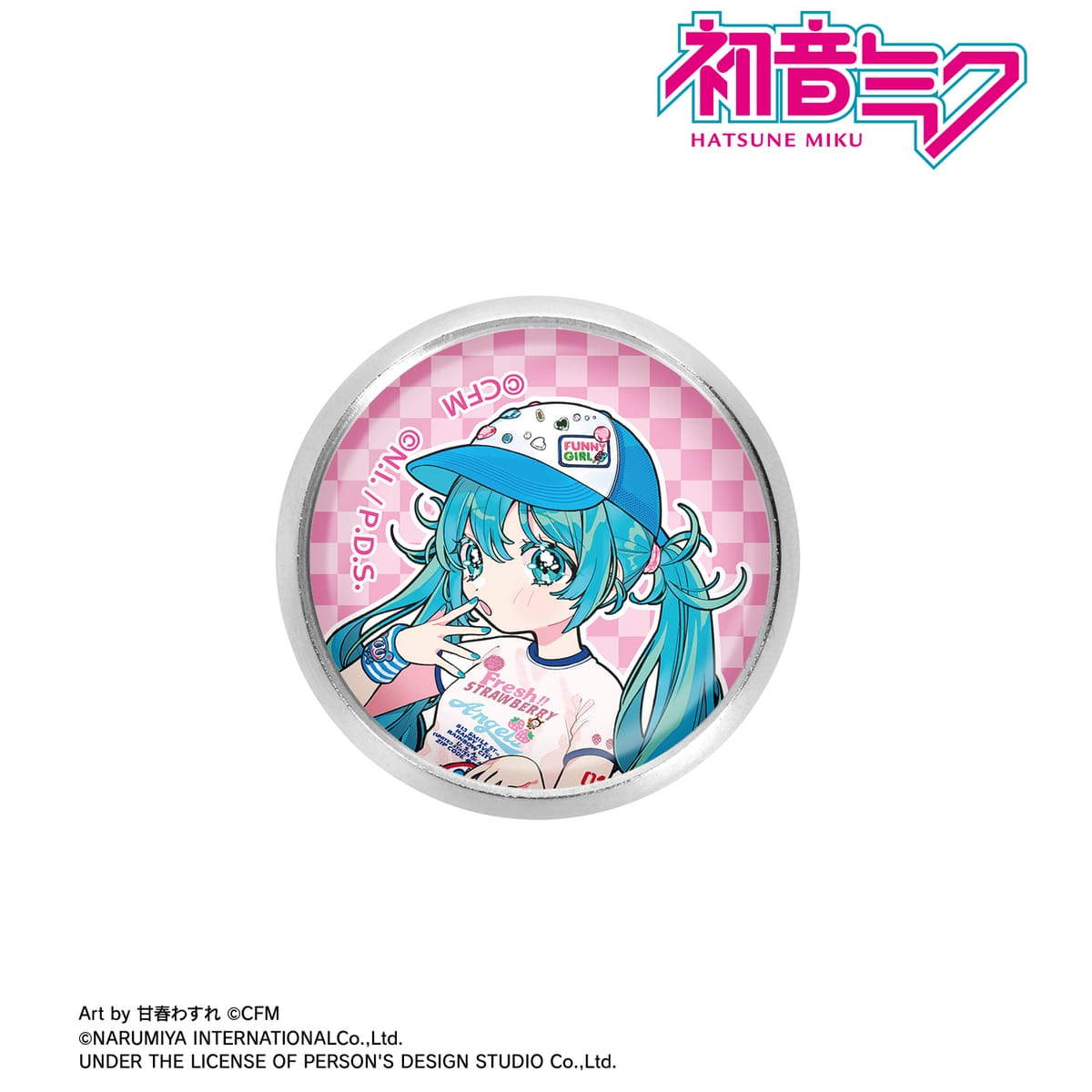 【初音ミク】ANGEL BLUEコラボ 描き下ろし 初音ミク Art by 甘春わすれ ガラスマグネットピンバッジ ver.A