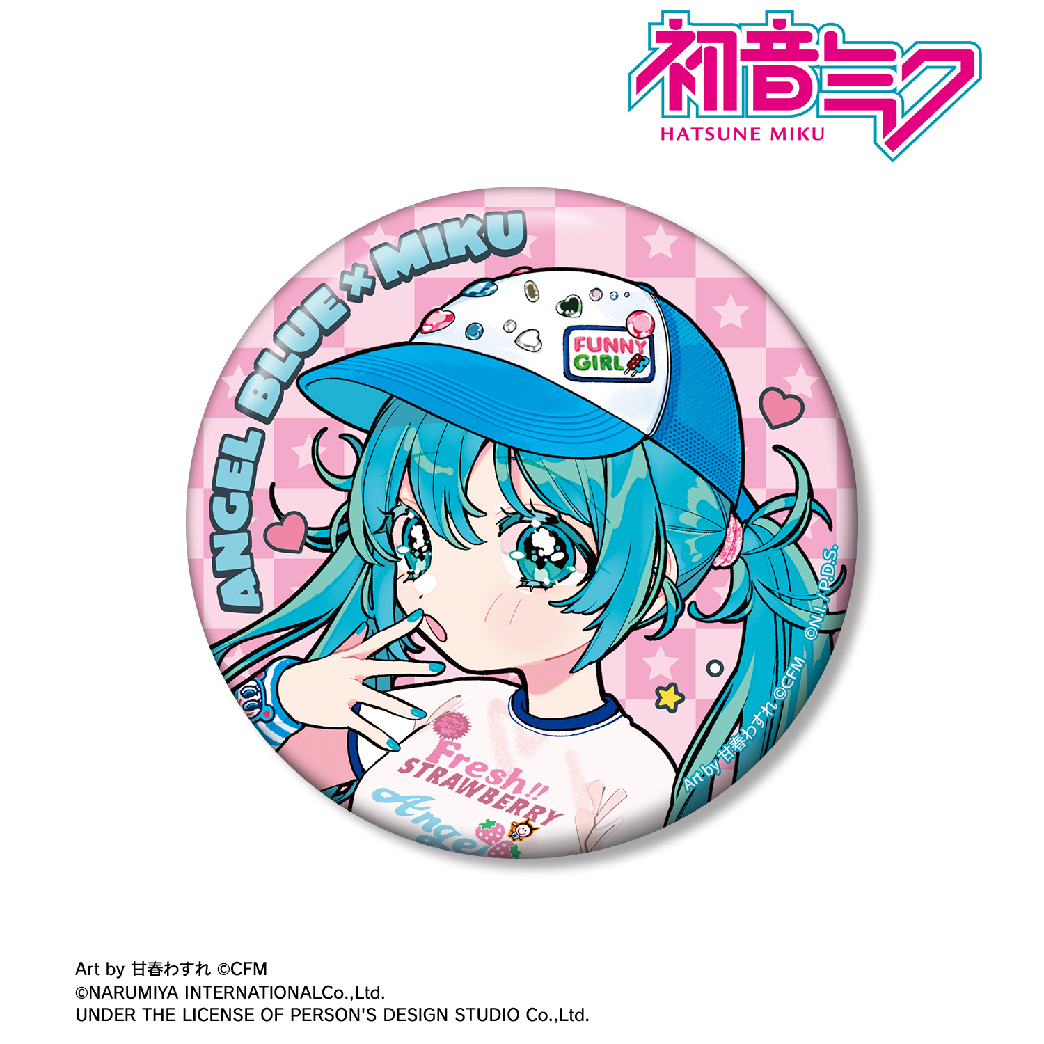 【初音ミク】ANGEL BLUEコラボ 描き下ろし 初音ミク Art by 甘春わすれ 100mm缶バッジ ver.A