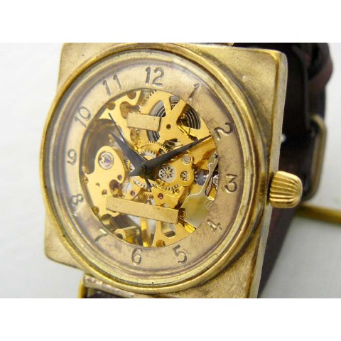 【手作り腕時計】BHW065 手巻きBrassJUMBOスクエア【完全受注生産】