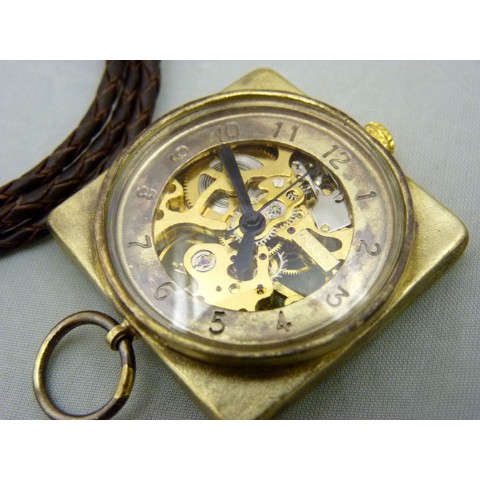 【手作り腕時計】BHW075 手巻きBrassJUMBO懐中スクエア【完全受注生産】