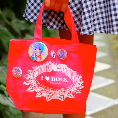 【unsung hero】キャンバストートバッグ　I?DOGS.　ピンク