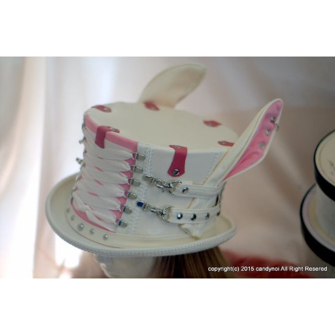 【candynoir 】いちごみるく・白とピンクのウサミミ・ダブルベルト・コルセットハット58cm