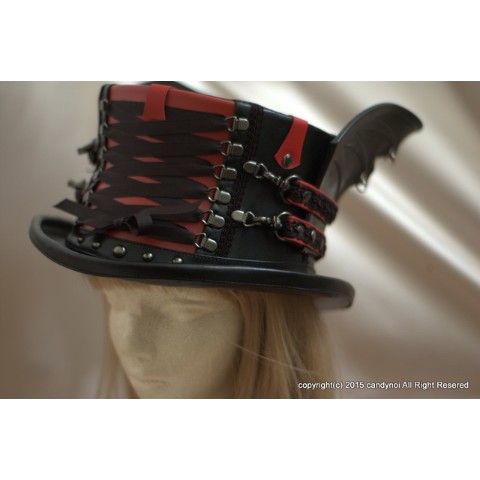 【candynoir 】KURENAI-BAT赤黒コウモリ翼・ダブルベルト・コルセットハット（ミドル）58cm